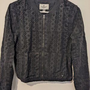 Black eyelet bomber jacket